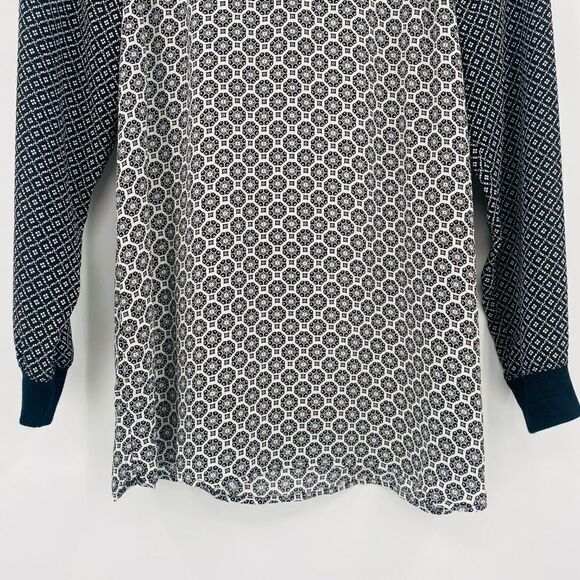 LOFT Size XXSP Black & White Geometric Print Long Sleeve Popover Blouse Top - Picture 3 of 9
